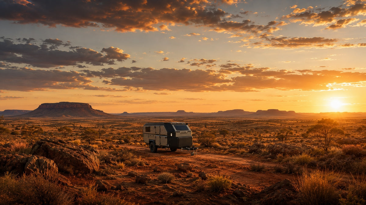 Wild Fort 14FT off-road hybrid caravan in the Australian outback