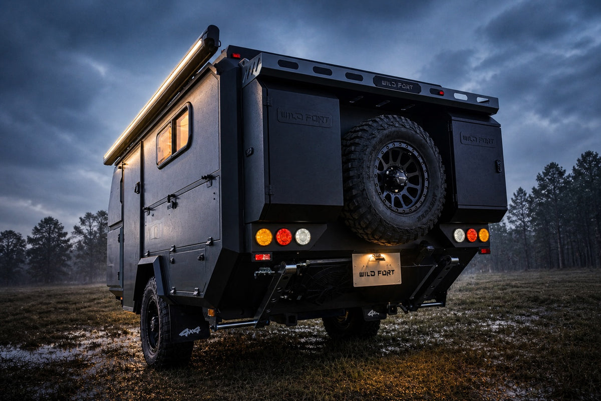 Wild Fort 14FT off-road hybrid caravan rear view