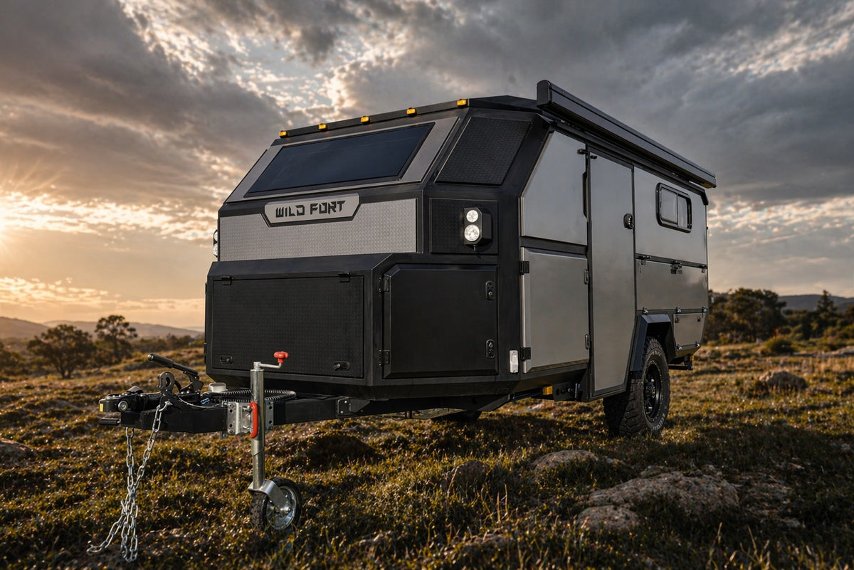 Wild Fort 14FT off-road hybrid caravan front view
