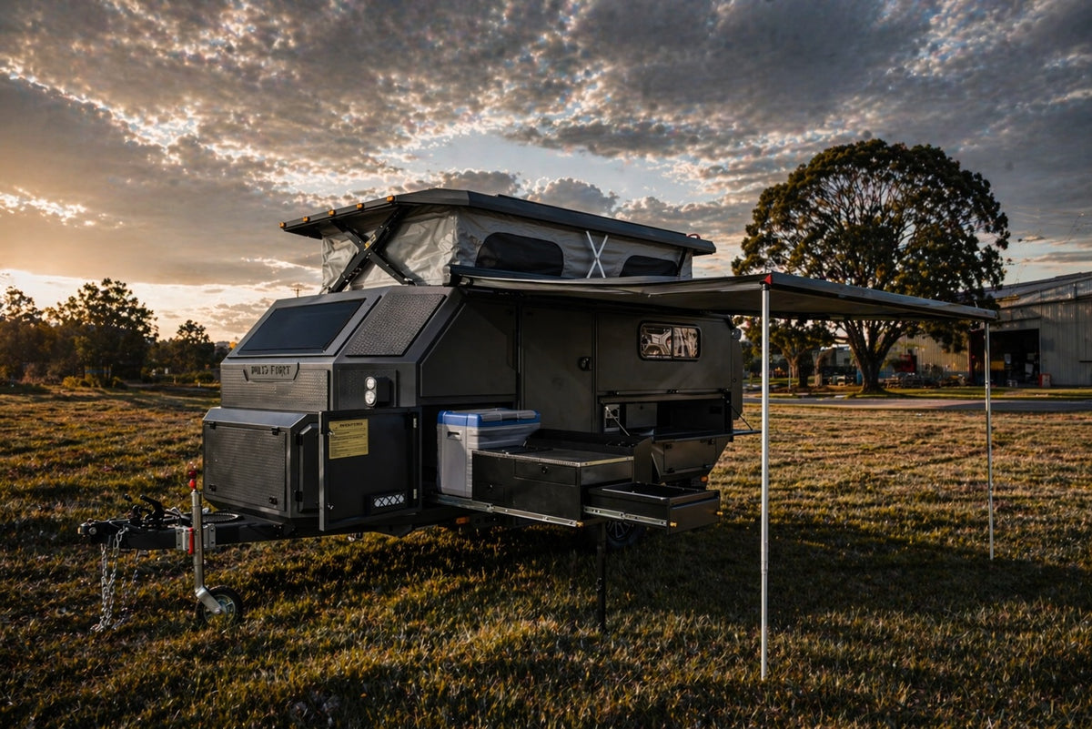 Wild Fort caravan with electric awning extended